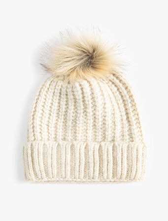 Örgü Bere Lastikli Peluş Ponponlu