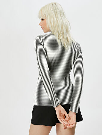 Uzun Kollu Tişört Balıkçı Yaka Viskon Karışımlı