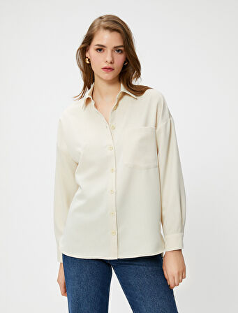 Oversize Gömlek Cep Detaylı Uzun Kollu