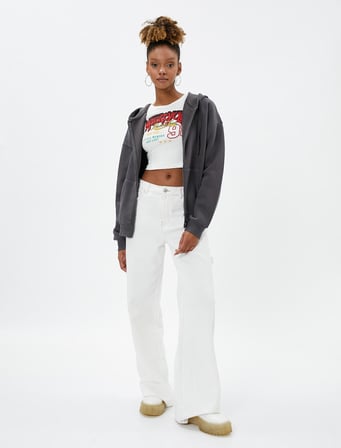 Oversize Fermuarlı Sweatshirt Kapüşonlu Kanguru Cepli