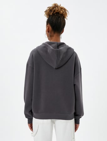 Oversize Fermuarlı Sweatshirt Kapüşonlu Kanguru Cepli
