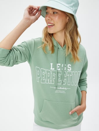 Kapüşonlu Sweatshirt Baskılı Kanguru Cepli Uzun Kollu