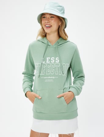 Kapüşonlu Sweatshirt Baskılı Kanguru Cepli Uzun Kollu