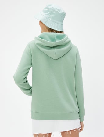 Kapüşonlu Sweatshirt Baskılı Kanguru Cepli Uzun Kollu
