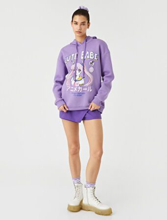 Anime Sweatshirt Oversize Baskılı Kapüşonlu Ribanalı