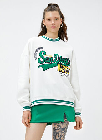 Koton Bisiklet Yaka Baskılı Ekru Kadın Sweatshırt 4WAL10018IK