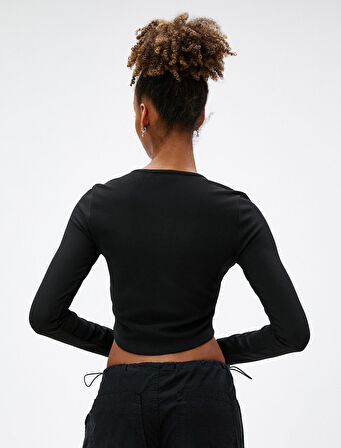 Uzun Kollu Tişört Crop Beli Korseli Bisiklet Yaka