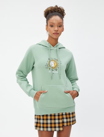 Kapüşonlu Sweatshirt Baskılı Kanguru Cepli Uzun Kollu