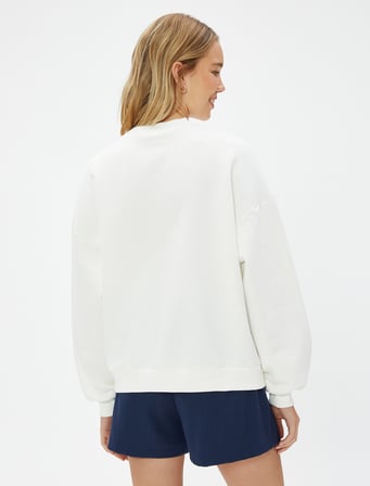 Bisiklet Yaka Sweatshirt Baskılı Ribanalı Uzun Kollu