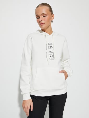 Kapüşonlu Sweatshirt Nakışlı Kanguru Cepli Uzun Kollu