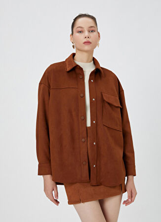 Koton Standart Gömlek Yaka Düz Kahve Kadın Gömlek 4WAL60004IW