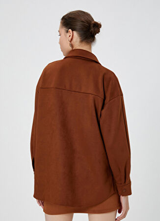 Koton Standart Gömlek Yaka Düz Kahve Kadın Gömlek 4WAL60004IW