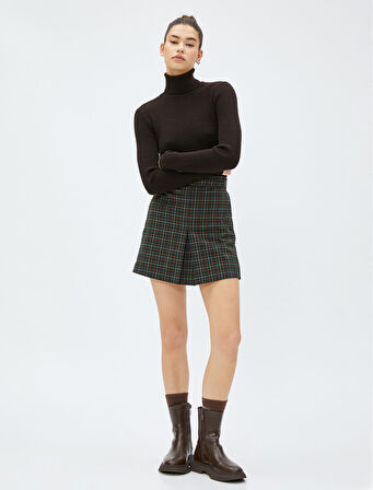 Mini Şort Etek Normal Bel Pileli Viskon Karışımlı