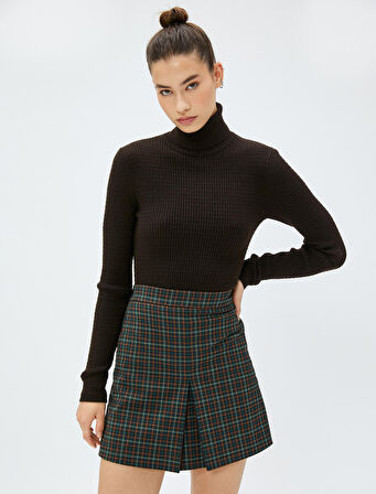 Mini Şort Etek Normal Bel Pileli Viskon Karışımlı