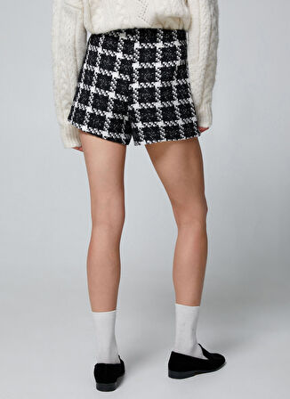 Koton Yüksek Bel Beyaz - Siyah Kadın Ekose Mini Etek 4WAL70006IW