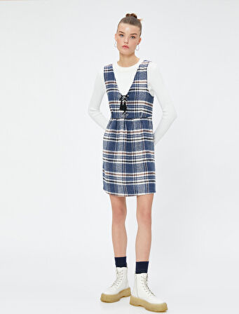 Salopet Mini Elbise Rahat Kesim Önü Bağlamalı Yumuşak Dokulu