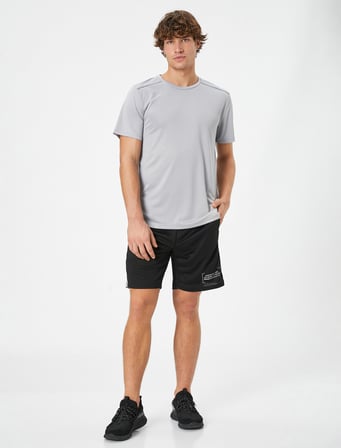 Basic Spor Tişört Reflektör Baskılı Bisiklet Yaka Kısa Kollu