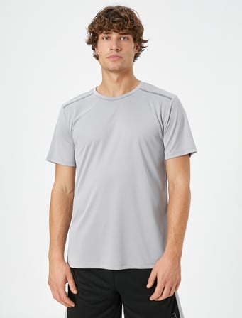 Basic Spor Tişört Reflektör Baskılı Bisiklet Yaka Kısa Kollu