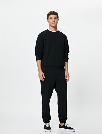 Jogger Eşofman Altı Slogan Baskılı Beli Bağcıklı Fermuar Cepli