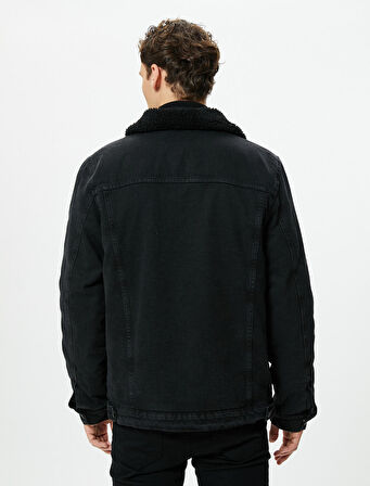 Kot Ceket Suni Kürk Yaka Detaylı Cep Çift Cepli Düğmeli