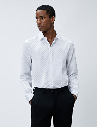 Spor Gömlek Geometrik Detaylı Klasik Yaka Slim Fit Non Iron