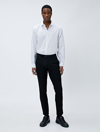 Spor Gömlek Geometrik Detaylı Klasik Yaka Slim Fit Non Iron