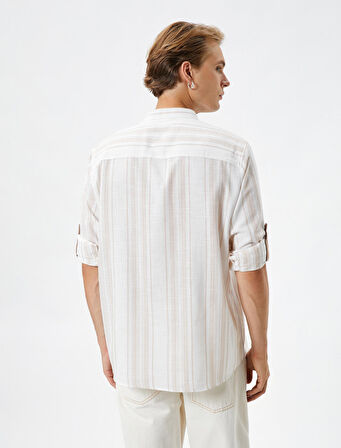 Hakim Yaka Gömlek Uzun Kollu Düğmeli Katlanabilir Kol Detaylı