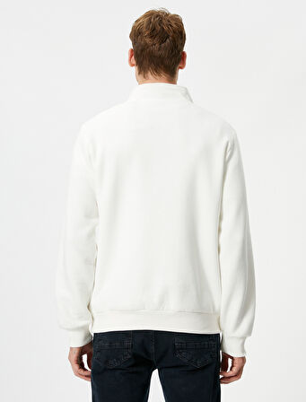 Yarım Fermuarlı Sweatshirt Dik Yaka Uzun Kollu Şardonlu