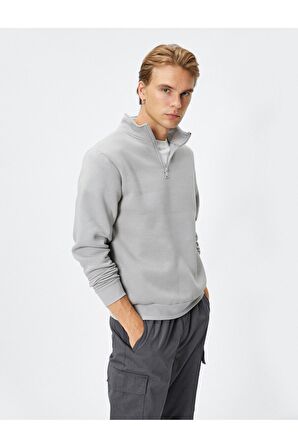 Yarım Fermuarlı Sweatshirt Dik Yaka Uzun Kollu