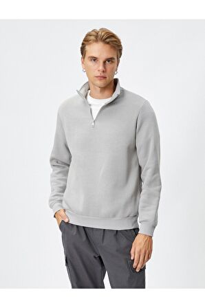 Yarım Fermuarlı Sweatshirt Dik Yaka Uzun Kollu