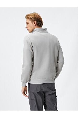 Yarım Fermuarlı Sweatshirt Dik Yaka Uzun Kollu