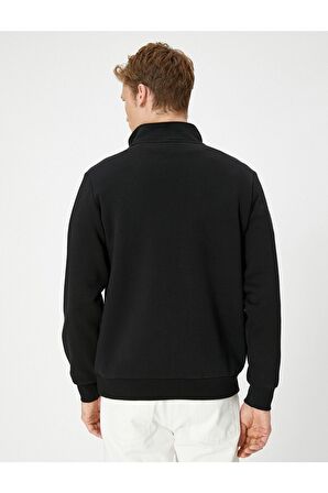 Yarım Fermuarlı Sweatshirt Dik Yaka Uzun Kollu