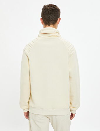 Şal Yaka Basic Sweatshirt Kat Detaylı Uzun Kollu Şardonlu