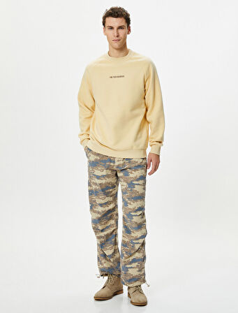 Bisiklet Yaka Sweatshirt Slogan İşlemeli Reglan Kollu Şardonlu