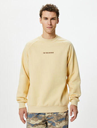 Bisiklet Yaka Sweatshirt Slogan İşlemeli Reglan Kollu Şardonlu