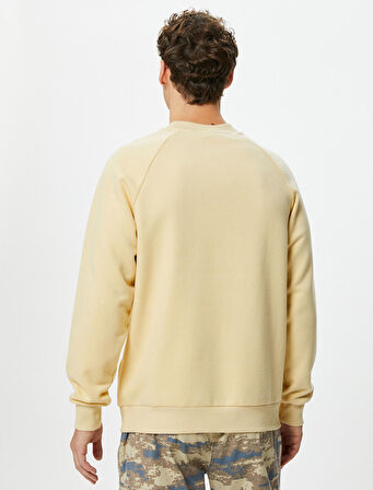 Bisiklet Yaka Sweatshirt Slogan İşlemeli Reglan Kollu Şardonlu