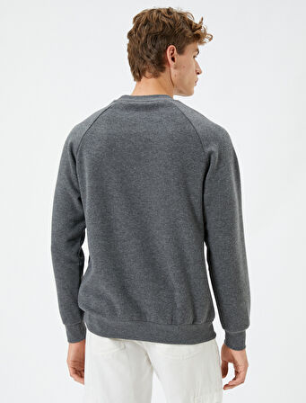 Bisiklet Yaka Sweatshirt Slogan İşlemeli Reglan Kollu