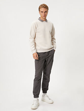 Basic Sweatshirt Polo Yaka Etiket Baskı Detaylı Ribanalı Şardonlu