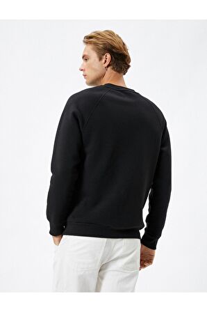 Slogan Baskılı Sweatshirt Reglan Kol Bisiklet Yaka Ribanalı