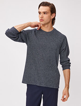 Kırçıllı Kazak Bisiklet Yaka Slim Fit Uzun Kollu