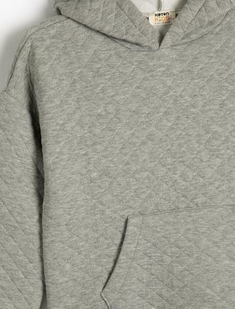 Kapşonlu Sweatshirt Uzun Kollu Kanguru Cepli Kapitone Şardonlu