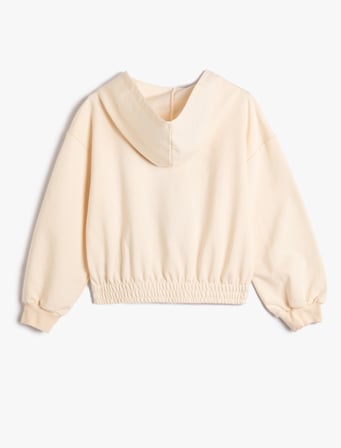 Kapşonlu Sweatshirt Ayıcık Baskılı Beli ve Manşetleri Lastikli Uzun Kollu