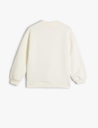 Sweatshirt Uzun Kollu Kedi Baskılı Şardonlu Bisiklet Yaka