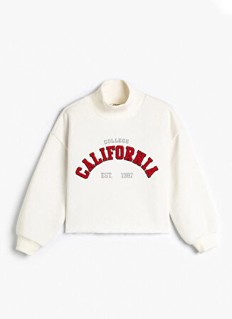 Koton Ekru Kız Çocuk Uzun Kollu Baskılı Sweatshirt 4WKG10061AK