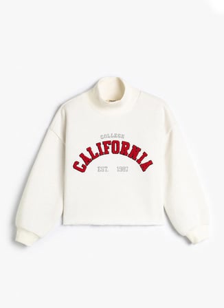 Koton Ekru Kız Çocuk Uzun Kollu Baskılı Sweatshirt 4WKG10061AK
