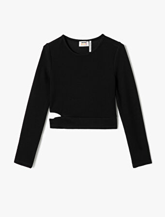 Uzun Kollu Bluz Pencere Detaylı Bisiklet Yaka Kaşkorse