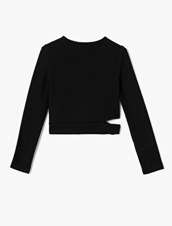 Uzun Kollu Bluz Pencere Detaylı Bisiklet Yaka Kaşkorse