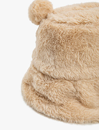 Peluş Bucket Şapka Ponpon Detaylı