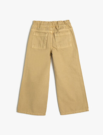 Kot Pantolon Bol Paça  Beli Lastikli Pamuklu - Wide Leg Jean