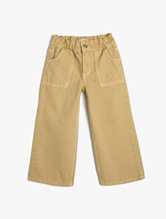 Kot Pantolon Bol Paça  Beli Lastikli Pamuklu - Wide Leg Jean
